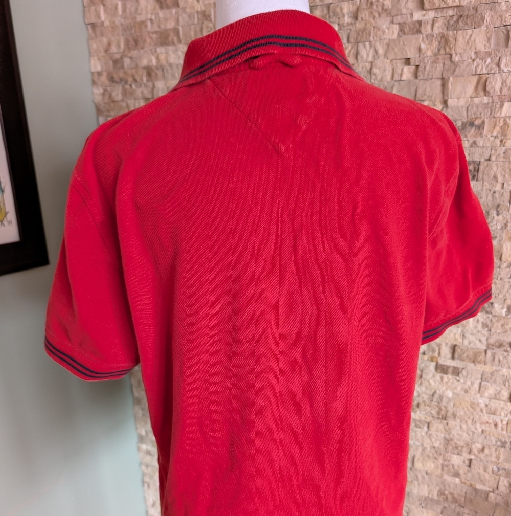 Vintage Style Tommy Hilfiger Denim Polo Embroidered Logo Red 90s Fashion Sz S image 9
